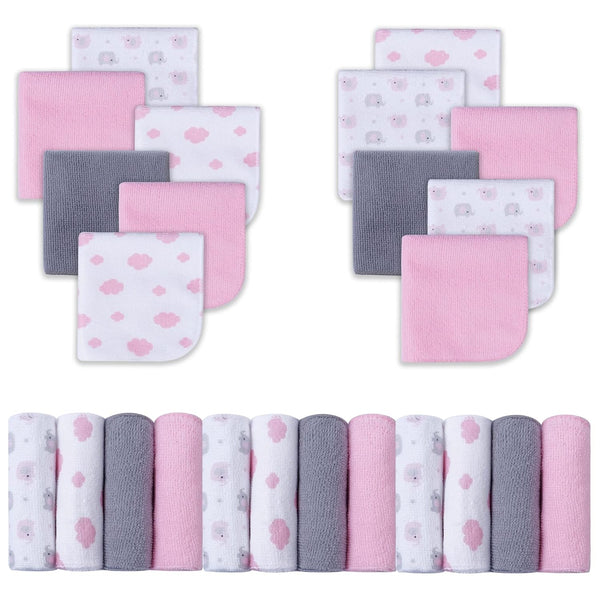 Viviland Baby Washcloths, 24Pack Soft Absorbent Towels for Newborn, Pink Elephant, Gentle on Sensitive Skin