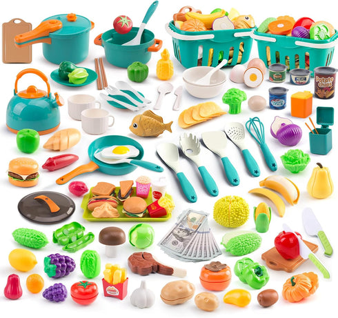 Zero Zoo 240Pcs Kids Mini Play Kitchen Accessories, Play Pans, Pots, Cookware with Desserts,