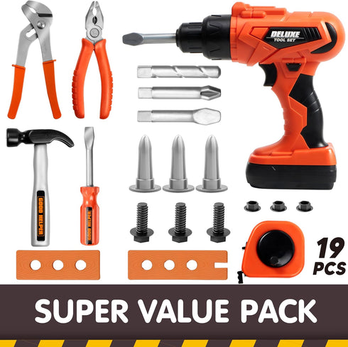 19Pcs Set, 3 4 5 6 7 JOYIN Kids Tool Construction Belt & Electronic Drill, Pretend Role Play Toddler Power Toy for Boys
