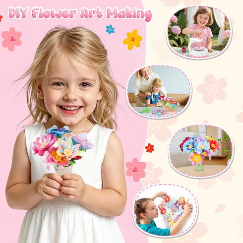 300+PCS 2026 4 5 6 7 8+ GirlsHome Fabric Flower Bouquets Toys, Upgrade DIY Flower Making Kit for Kids, Reusable Arts
