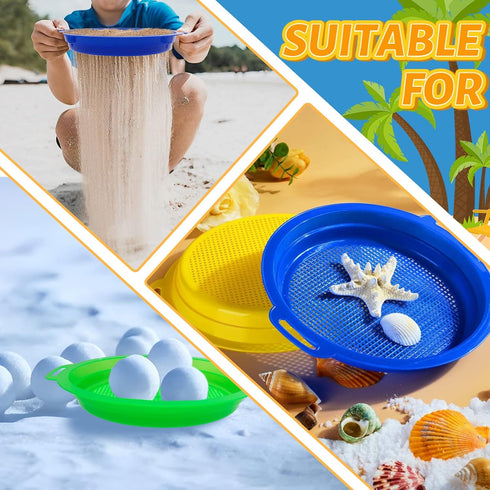 8 Pack (8.75x9.75in) OJYUDD Plastic Sand Sieves for Adults, Multi-Purpose Sand Sifting Pans for Beach, Gardening