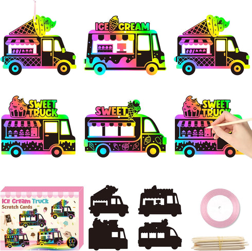 CY2SIDE Ice-Cream Truck Scratch Cards - 60PCS Summer Ice Cream Cart Scratch