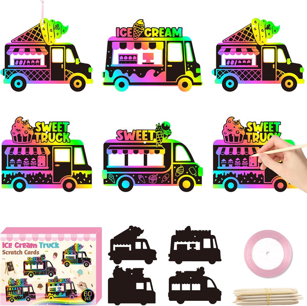 CY2SIDE Ice-Cream Truck Scratch Cards - 60PCS Summer Ice Cream Cart Scratch