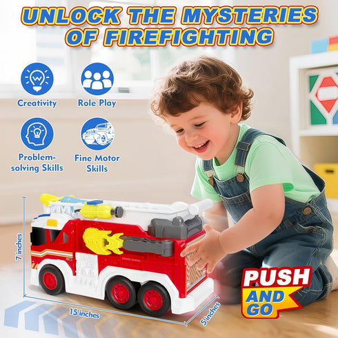 3 4 5 6 7 8 15" Large Fire Trucks Toys for Toddlers, Kids Toys for Years Old Boys, Firetruck Toy for Kids with Ladder