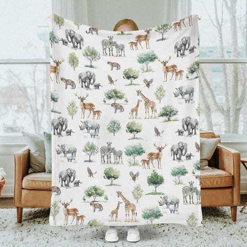 SqtmuHLuo 60x80inch Safari Jungle African Savannah Animal Baby Blanket for Boys Girls Gender Neutral Elephant Giraffe