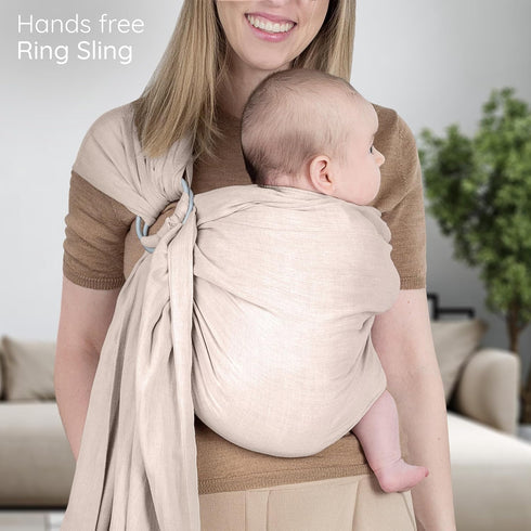 100% Sunset Ring Sling Baby Carrier - USA Lab Tested, Natural Cotton Muslin, Breathable & Ergonomic Ring Sling Rose