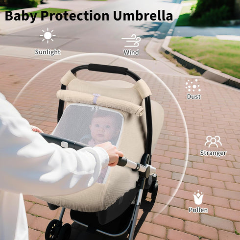 Summer Rquite Car Seat Cover Baby, Carseat Covers Girl Boy, Breathable Muslin Cotton, Large Mesh Window, Infant Car