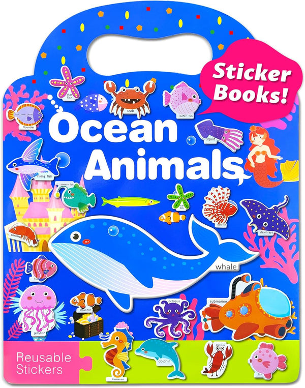 Benresive Puffy Reusable Sticker Books for Toddlers 2-4 Year, Fun Ocean Sticker Book with 32 Pcs Toddler Travel Toys