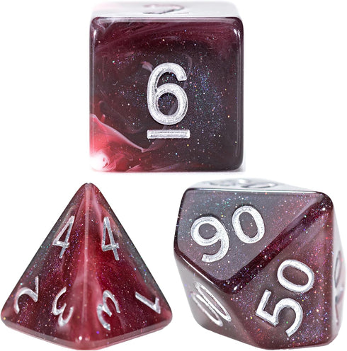 Gate Keeper Games Aether Dice: Plague - 7pc RPG Set in Black, Red & White Swirled with Glitter