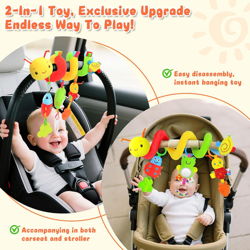 0-6 Spiral Car Seat Toys for Infants, Months Carseat & Stroller Pram Separable Activity Hanging Toys with Rattle