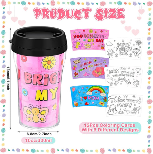 Yiyiring Set 12 10 oz of Mother's Day DIY Color Your Own Cups Coloring Cups Color Your Own Plastic Mugs for Party