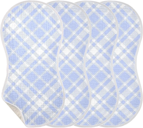 decor gift 4 Pack 22x11in Cotton Muslin Burp Cloths Easy Care Blue Checkerboard Baby Rags for Newborns boy and Girl
