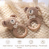 Wooden Baby Rattle Toddler Lovely Crochet Kahki Bear Ring Rattle, Newborn Animal Rattle Toys for Soothing
