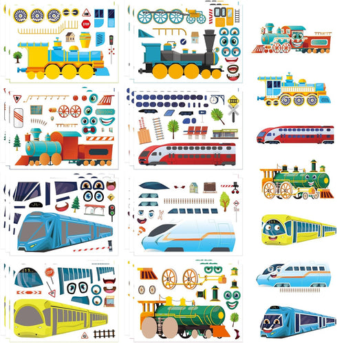 OTAITY 24 Sheets Train Stickers for Kids, Make-a-face Sticker, Make Your Own Train