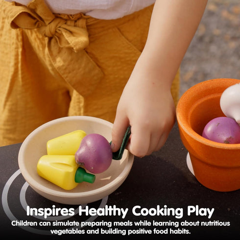 Set PlanToys Wooden Fresh Produce Red Radishes, Garlics and Yellow Bell Peppers | Pretend Play Food for Imaginative