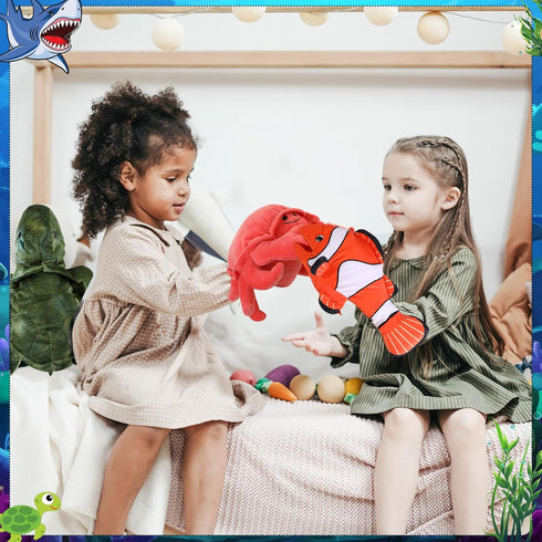 6 Stuffers(Sea,11.81 inches/ 30 cm) Liliful Pieces Animal Hand Puppets Kids Hand Puppets with Working Mouth Animal