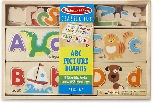 Melissa & Doug ABC Picture Boards - Educational Toy with 13 Double-Sided Wooden Boards and 52 Letters