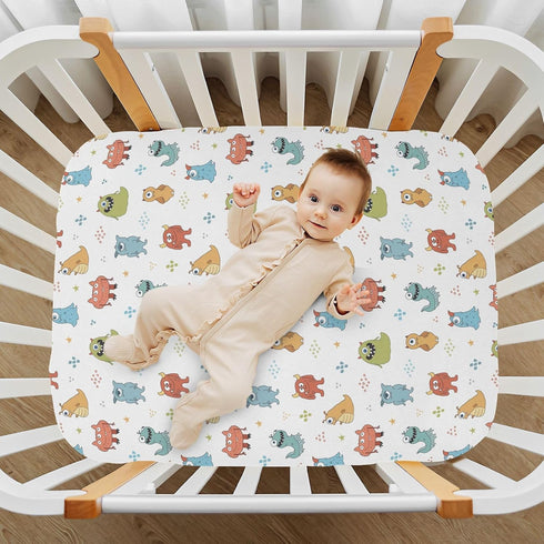 SDMKA 28x52 Inch Cute Monsters Crib Sheets for Boys Girls - Portable Microfiber Fitted Crib Sheet for Standard Crib