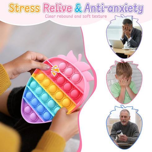 Woplagyreat Bubble Fidget Sensory Toys,Cute Push Silicone Squeeze Toy for Autism Anxiety Stress Relief Small Strawberry