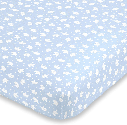 NoJo Super Soft Blue & White Elephant Fitted Mini Crib Sheet, Blue,