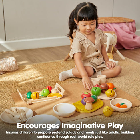 Set PlanToys Wooden Assorted Vegetable | Montessori Play Food for Toddlers | Includes Tomato, Mushroom, Shallot, Bell