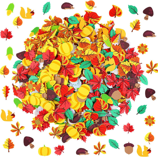 Elcoho 600 Pieces Self-Adhesive Foam Fall Stickers, Thanksgiving Leaf Decals for Autumn Party Decoration