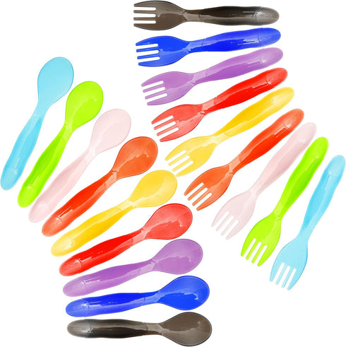 Youngever 18 Pcs Plastic Toddler Utensils, Large Size Plastic Kids Forks Spoons, Top Dishwasher Safe, Set of 9 Rainbow