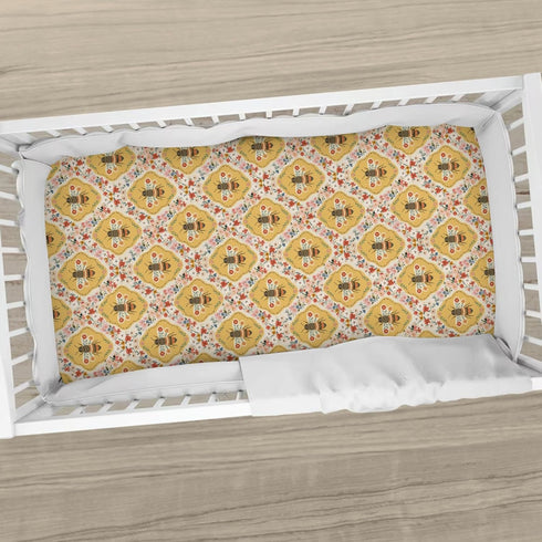 Cstdyfrv 28"x52" Vintage Bees Boho Floral Baby Crib Sheets Yellow Bees Flowers Spring Baby Sheet Nature Garden Fitted