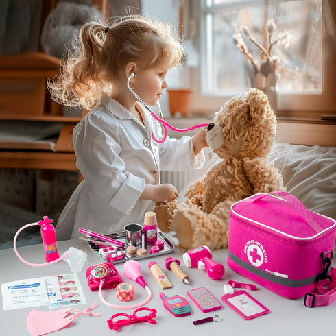 34 3-5 Set EFO SHM Doctor Kit for Kids Girls, Pcs Kids Doctor Kit for Toddlers with Medical Storage Bag & Real
