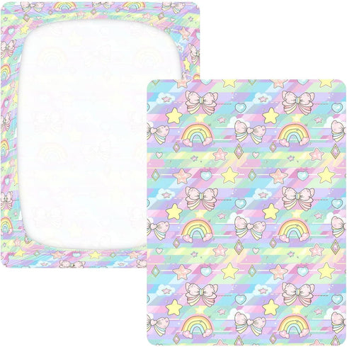 miaozhen 1 Pack 52x28 Cotton Crib Sheets for Baby Boys Girls Soft Comfy Bow Star Cartoon Crib Mattress Sheet