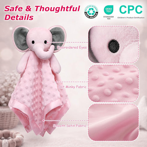 16 Inch Pro Goleem Baby Girl Gifts Elephant Security Blanket with Stuffed Animal Snuggle Toy Lovey Soft Lovie Baby