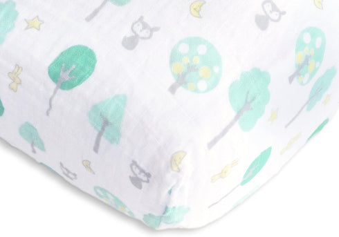 SwaddleDesigns Softest Cotton Muslin Fitted Crib Sheet for Baby Boy & Girl, Green Woodland
