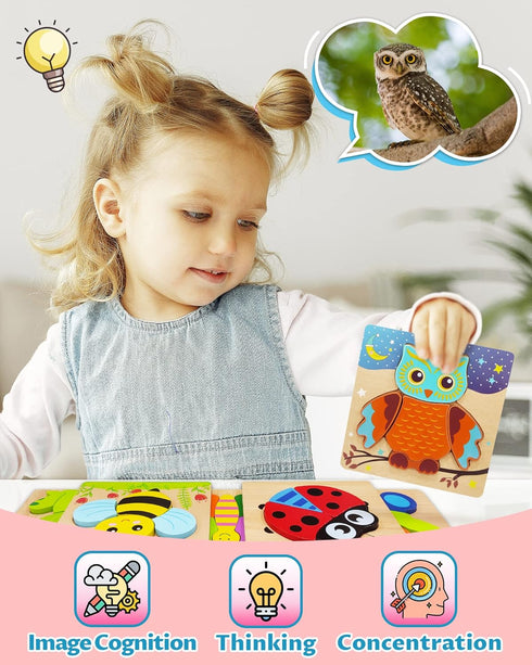 Bekayshad Wooden Puzzles - Toddler Toys for 1-3 Year Old Boys Girls, Animal Jigsaw Puzzles