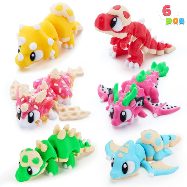 JOYIN 6 Pcs Multiple Color Cute 3D Printed Dragon, Colorful 3D Printed
