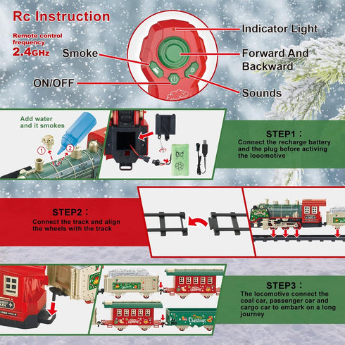Set 3-8 JQ JUQU Remote Control Electric Train with Real Steam, Lights & Sound, Toy Train for Kids Ages with Complete