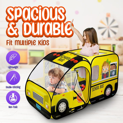 Kiddzery School Bus Pop Up Kids Play Tent, Indoor & Outdoor Playhouse with Sound Play Button for Toddlers