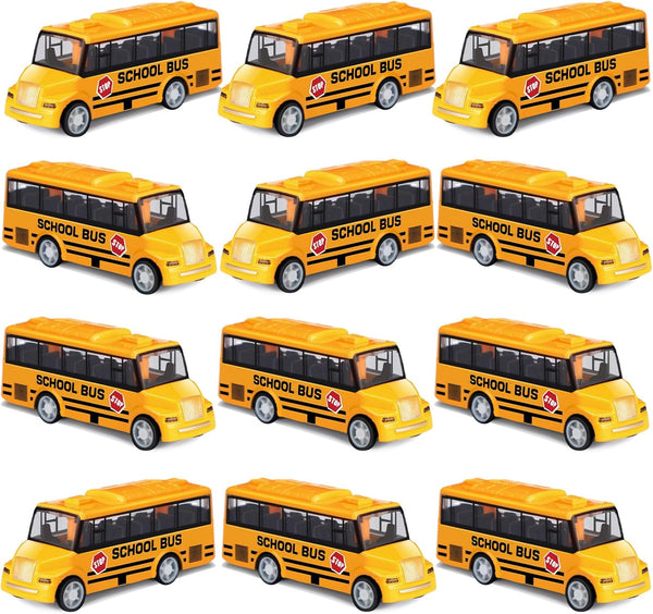 12 Pcs School Bus Toy, Back to School Pull Back Bright Yellow Bus for Girls and Boys Classroom Gift