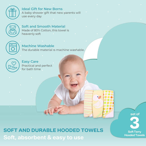Set Set, Pack 3, Spasilk Hooded Towel for Newborn Boys and Girls, Soft Terry Towel of Yellow Duck
