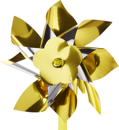 Bulk Pack of 50 Gold and Silver Two-Tone Pinwheels - 12" Tall with 10" Plastic Stem for Indoor and Outdoor Use