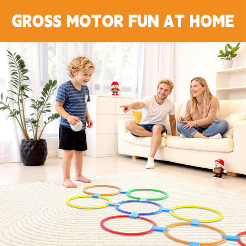 2-Set 20 (11-inch) 30 Hopscotch Rings, Round Hoops + Connectors, Agility Rings for Kids, Builds Gross Motor Skills