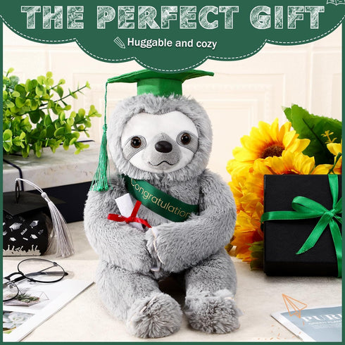 Plush Bear 10 Inch Stuffed Animal for Class of 2025 Graduation Gifts, Green Sloth with Clear PVC Bag