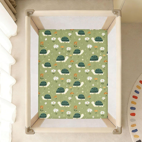 miaozhen 1 Pack 52x28 Cotton Baby Crib Sheets for Boys Girls Soft Cute Cartoon Seasons Turtles Muslin Crib Sheets