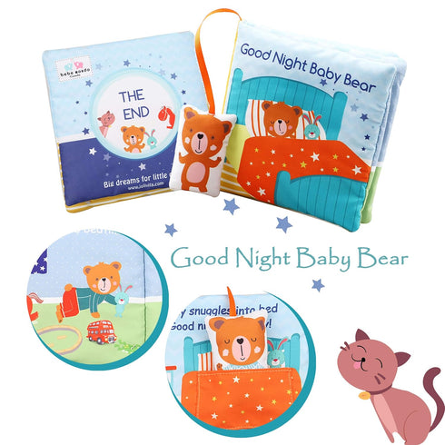 Teddy Bear Baby Book Activity Quiet Cloth Soft Books for Babies, Tummy Time Mirror Toy Gifts for Boys Girls, Goodnight