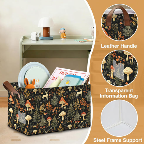 Oeaskly Closet Forest Mushroom Large Storage Bins with Handles, Oxford Fabric Storage Basket, Foldable Organizer