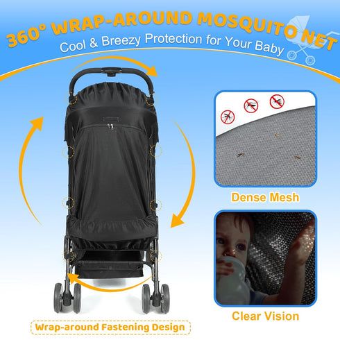 95% 50+), Orzbow Stroller Sun Shade, Breathable Sun Shade Cover for Stroller with Mosquito Net & Zip, Universal Baby