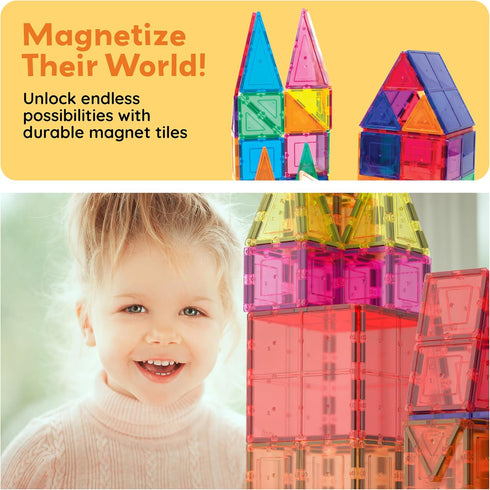 60 Set 60pcs 3D PicassoTiles Piece Magnet Building Tiles Clear Magnetic Blocks Construction Playboards - Creativity