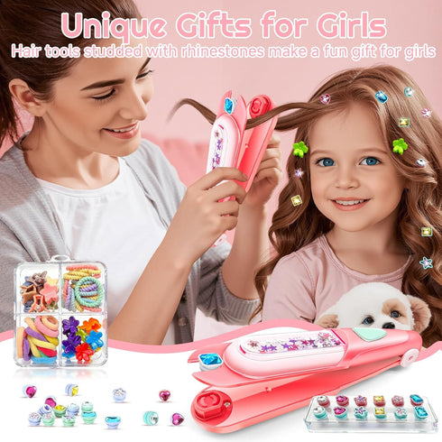 3 4 5 6 8-12 CLRDZN Hair Gem Stamper Kit,Hair Ties and Hair Clips Bling Hair Jewels for Girls Toys, Hair Styling Tool