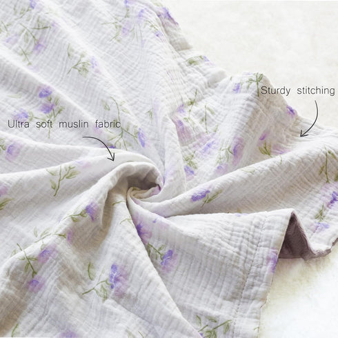Baby Blankets for Unisex Boys Girls, Super Soft Minky Blankets with Breathable Muslin Cotton Front, Floral Printed