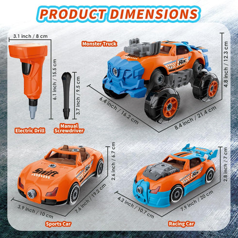 Pup Go 3-in-1 3 4 5 6 7, 43 Take Apart Car for Boys Ages Building Toys with Electric Drill, Pcs Construction Toy Truck