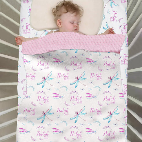 Munific Set Sets 2 Set Set, Custom Crib Bedding for Girls, Personalized Baby Bedding with Name, Dragonfly Piece Bedding